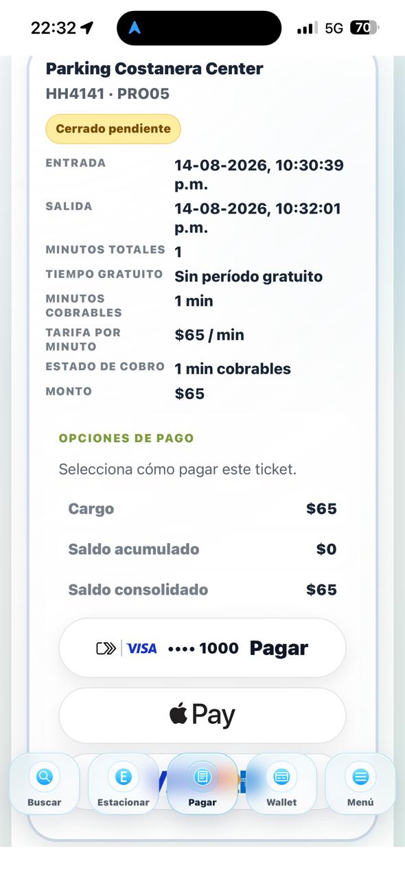Pago de un ticket de estacionamiento en Llegué App